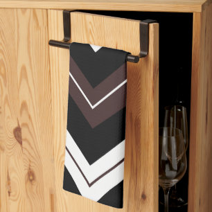 Linge De Cuisine Rayure Chevron Noir Blanc Marron