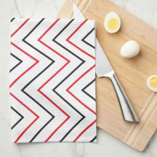 Linge De Cuisine Rayure Chevron Verticale Noir et Rouge