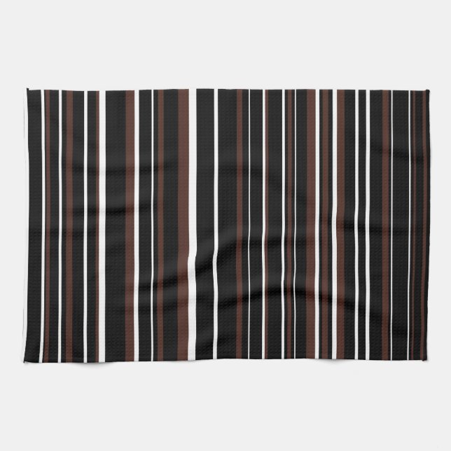 Linge De Cuisine Rayure de code-barres noir, marron et blanc (Horizontal)