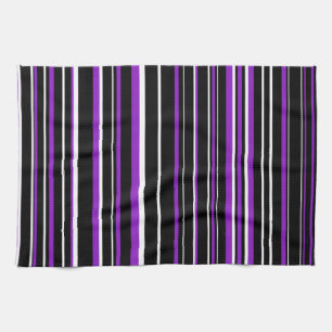 Linge De Cuisine Rayure de code-barres violet, noir et blanc
