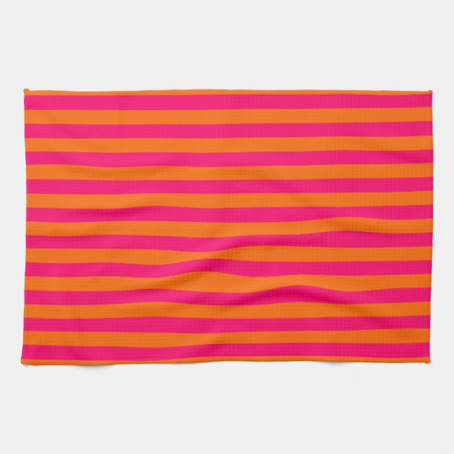 Linge De Cuisine Rayure orange et fuchsia (Horizontal)