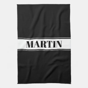 Linge De Cuisine Rayure personnalisée noir et blanc