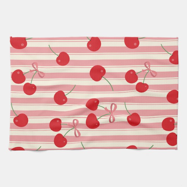 Linge De Cuisine Rayure Ruban Cerise (Horizontal)