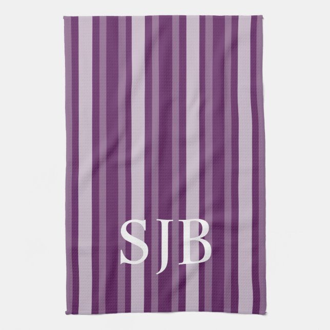 Linge De Cuisine Rayure victorienne pourpre avec le monogramme (Vertical)