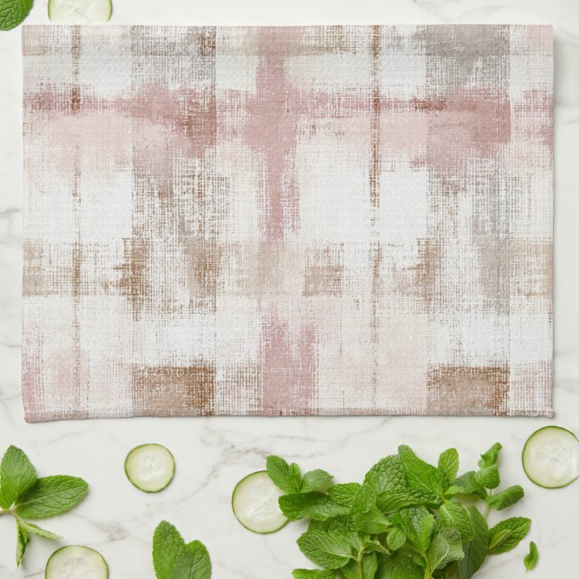 Linge De Cuisine Rayures Abstraites Brun Crème Rose (Plié)