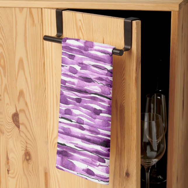 Linge De Cuisine Rayures Abstraites d'aquarelle violet (Pliage en tiers)