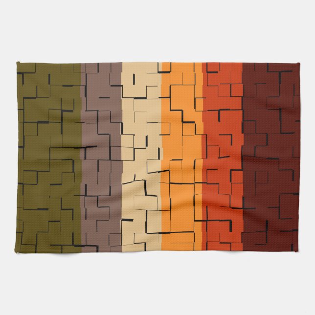Linge De Cuisine Rayures Abstraites de Couleurs d'Automne (Horizontal)