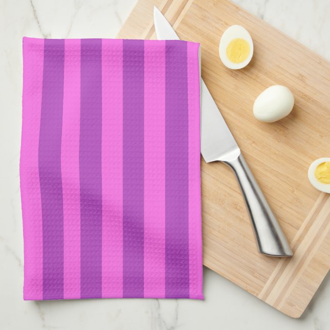 Linge De Cuisine Rayures bicolores violettes  (Quart Plié)