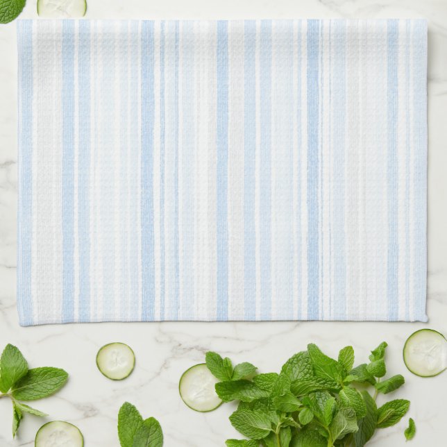 Linge De Cuisine Rayures blanches bleu bébé (Plié)