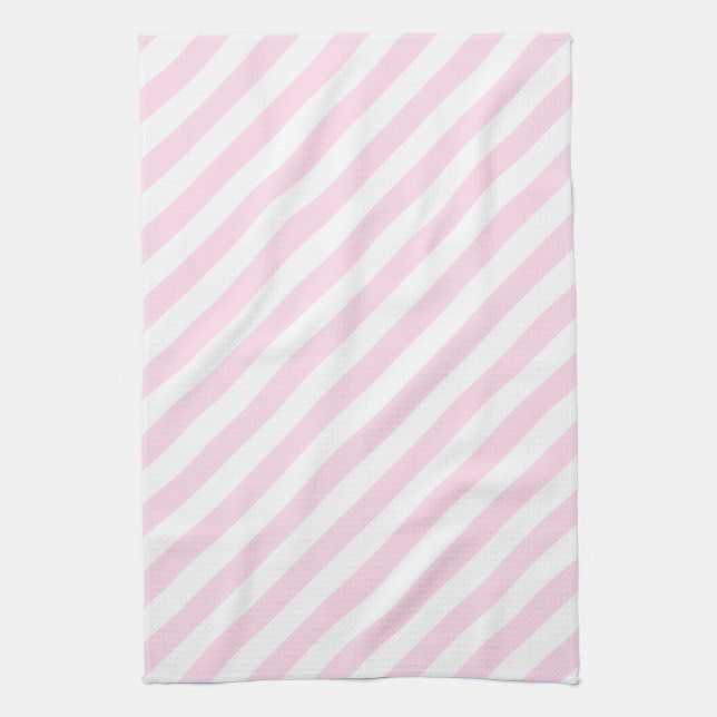 Linge De Cuisine Rayures blanches et rose-clair (Vertical)