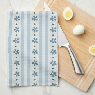 Linge De Cuisine Rayures Bleues Clair Et Fleurs
