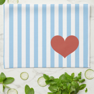 Linge De Cuisine Rayures bleues et coeur