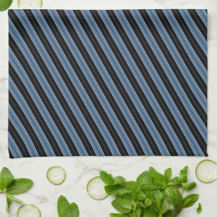 Linge De Cuisine Rayures bleues noires blanches en diagonale