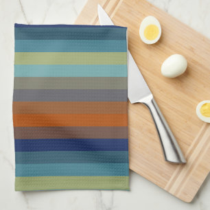 Linge De Cuisine Rayures bleues, orange, vertes et grises