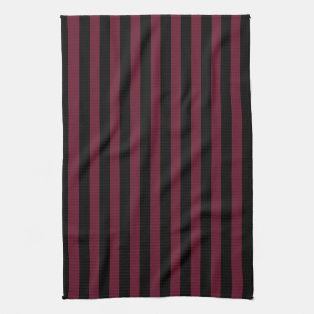 Linge De Cuisine Rayures bordeaux et noires (Vertical)