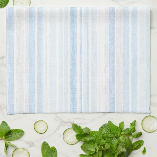 Linge De Cuisine Rayures carreaux bleu clair blanc  (Plié)