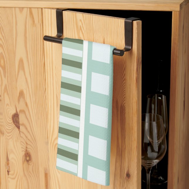 Linge De Cuisine Rayures carrées vert sarcelle  (Pliage en tiers)