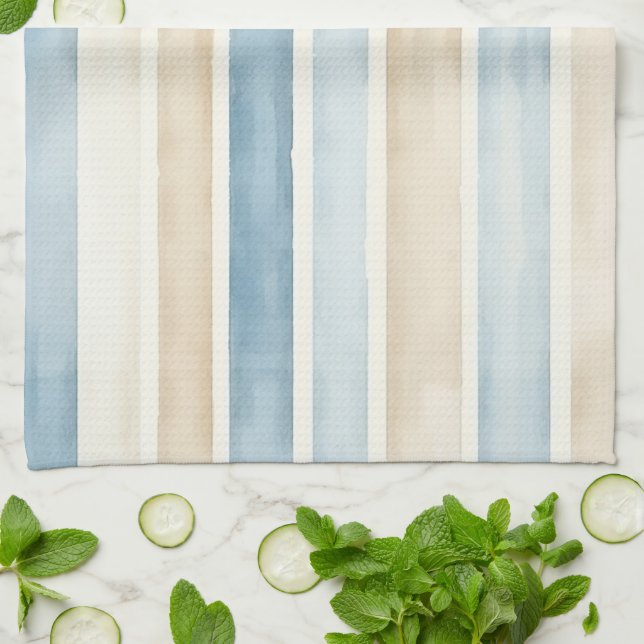 Linge De Cuisine Rayures Crème Bleu de Plage (Plié)