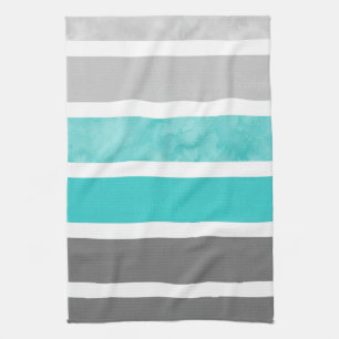 Linge De Cuisine Rayures d'aquarelle de blanc gris de turquoise