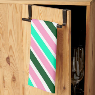 Linge De Cuisine Rayures de bonbons de Noël rose et vert