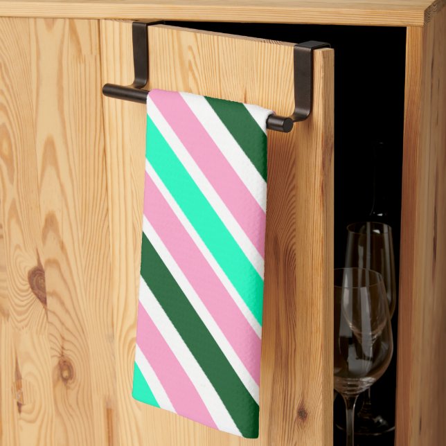 Linge De Cuisine Rayures de bonbons de Noël rose et vert  (Pliage en tiers)