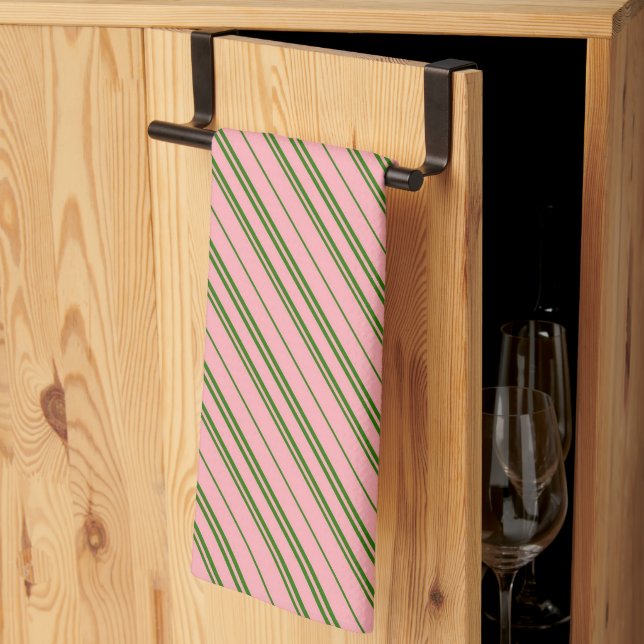 Linge De Cuisine Rayures de canne à bonbons rose et vert (Pliage en tiers)