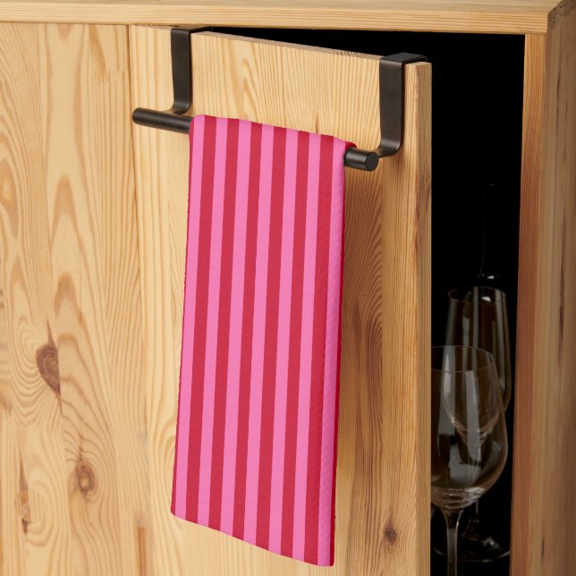 Linge De Cuisine Rayures de menthe rose et rouge (Pliage en tiers)