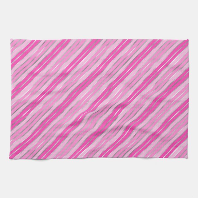 Linge De Cuisine Rayures de Noël en feuille d'aluminium rose et arg (Horizontal)