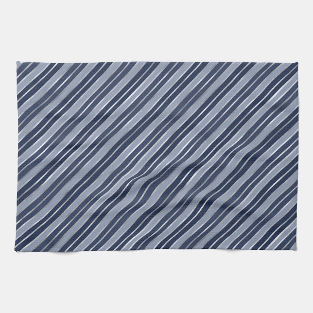 Linge De Cuisine Rayures de Noël en feuille de Blue et Argent (Horizontal)