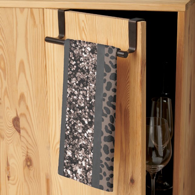 Linge De Cuisine Rayures de paillettes de léopard Glam 6 (Pliage en tiers)