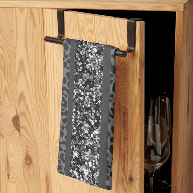 Linge De Cuisine Rayures de paillettes de léopard Glam 9 (Pliage en tiers)