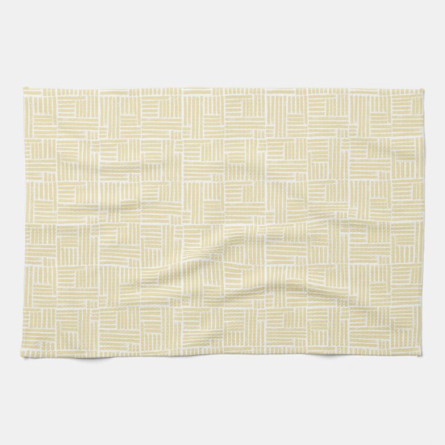 Linge De Cuisine Rayures de rouleau d'encre jaune sur blanc (Horizontal)
