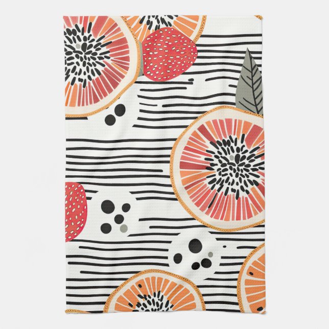 Linge De Cuisine Rayures de tranches de Citrus Gras (3) (Vertical)