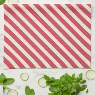 Linge De Cuisine Rayures diagonales blanc antique et rouge brique