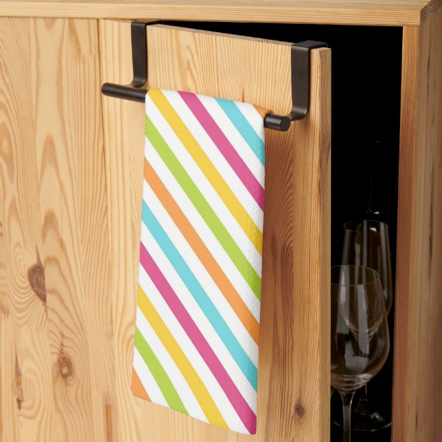Linge De Cuisine Rayures diagonales de couleurs vives (Pliage en tiers)
