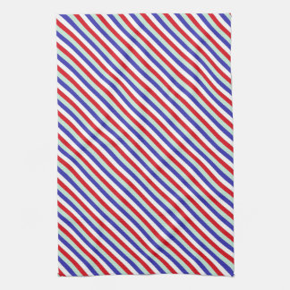 Linge De Cuisine Rayures diagonales rouges, blanches, et bleues