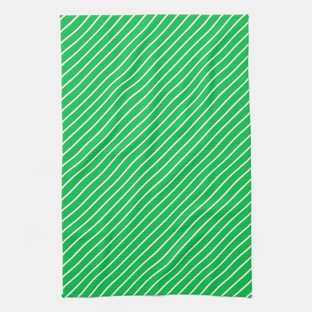 Linge De Cuisine Rayures diagonales - vert émeraude et blanc (Vertical)