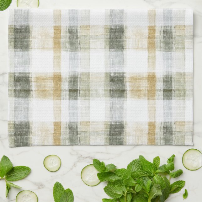Linge De Cuisine Rayures écossaises vert jaune blanc (Plié)