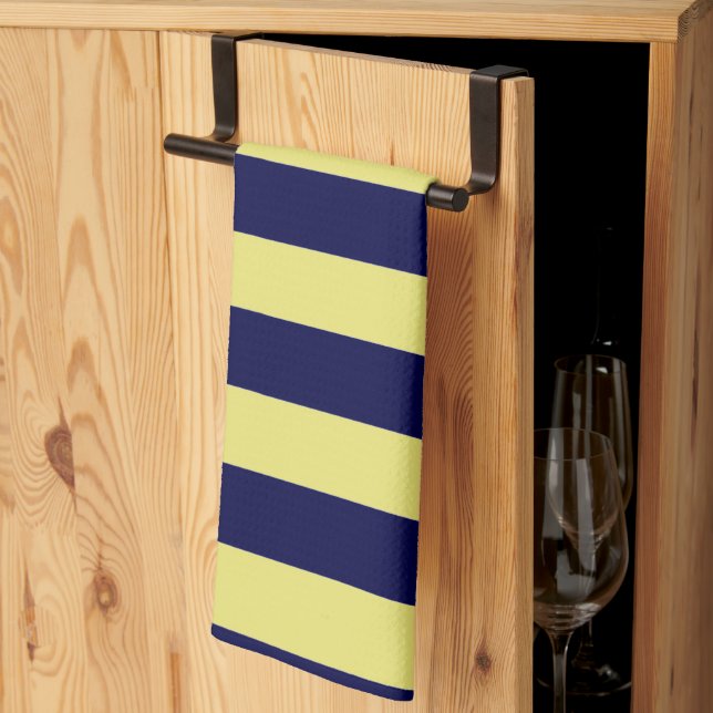 Linge De Cuisine Rayures en bleu marine et jaune (Pliage en tiers)