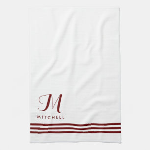 Linge De Cuisine Rayures et monogramme sophistiqués blancs et