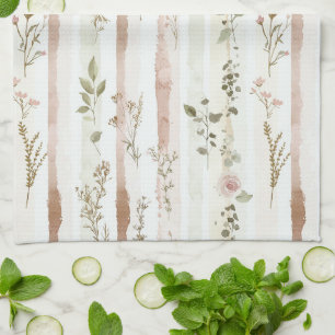 Linge De Cuisine Rayures Florales Roses