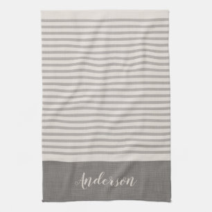 Linge De Cuisine Rayures grises Monogramme Maison de campagne