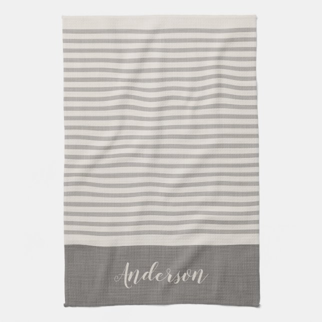 Linge De Cuisine Rayures grises Monogramme | Maison de campagne (Vertical)