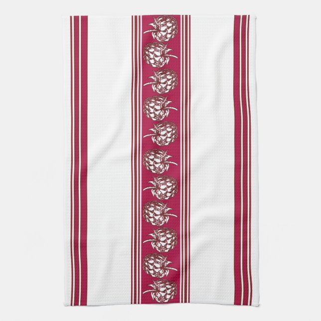 Linge De Cuisine Rayures Jacquard Luxe Framboise (Vertical)
