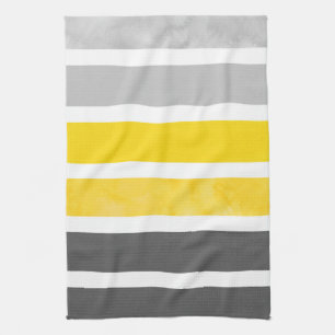 Linge De Cuisine Rayures jaunes d'aquarelle de blanc gris