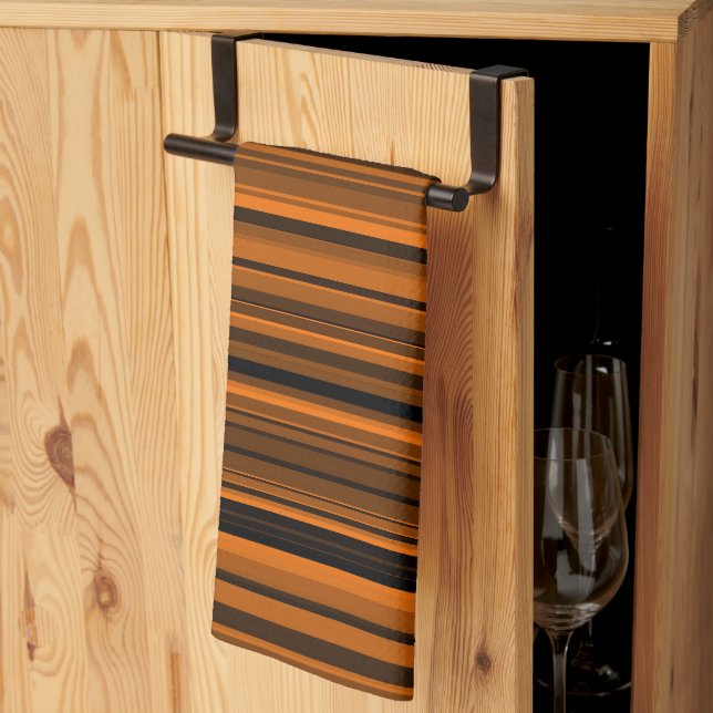 Linge De Cuisine Rayures Marron Noir Orange (Pliage en tiers)