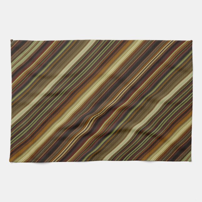 Linge De Cuisine Rayures marron vert et or (Horizontal)