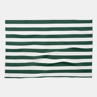 Linge De Cuisine Rayures minces - blanches et vert-foncé