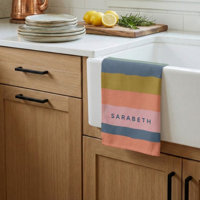 Linge De Cuisine Rayures Modernes Élégantes Beiges Jolis Tons Terre (Créateur téléchargé)
