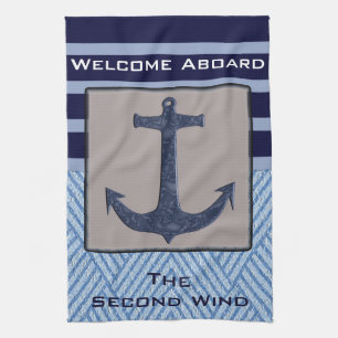 Linge De Cuisine Rayures nautiques de bleu marine d'Ancre et